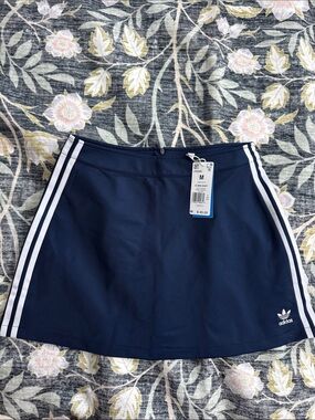 adidas Navy and White Mini Skirt with Three Stripes